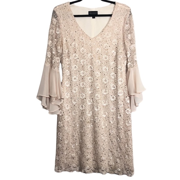 connected apparel Dresses & Skirts - Connected Apparel Dress Bell Sleeve Sequin Lace women’s 6